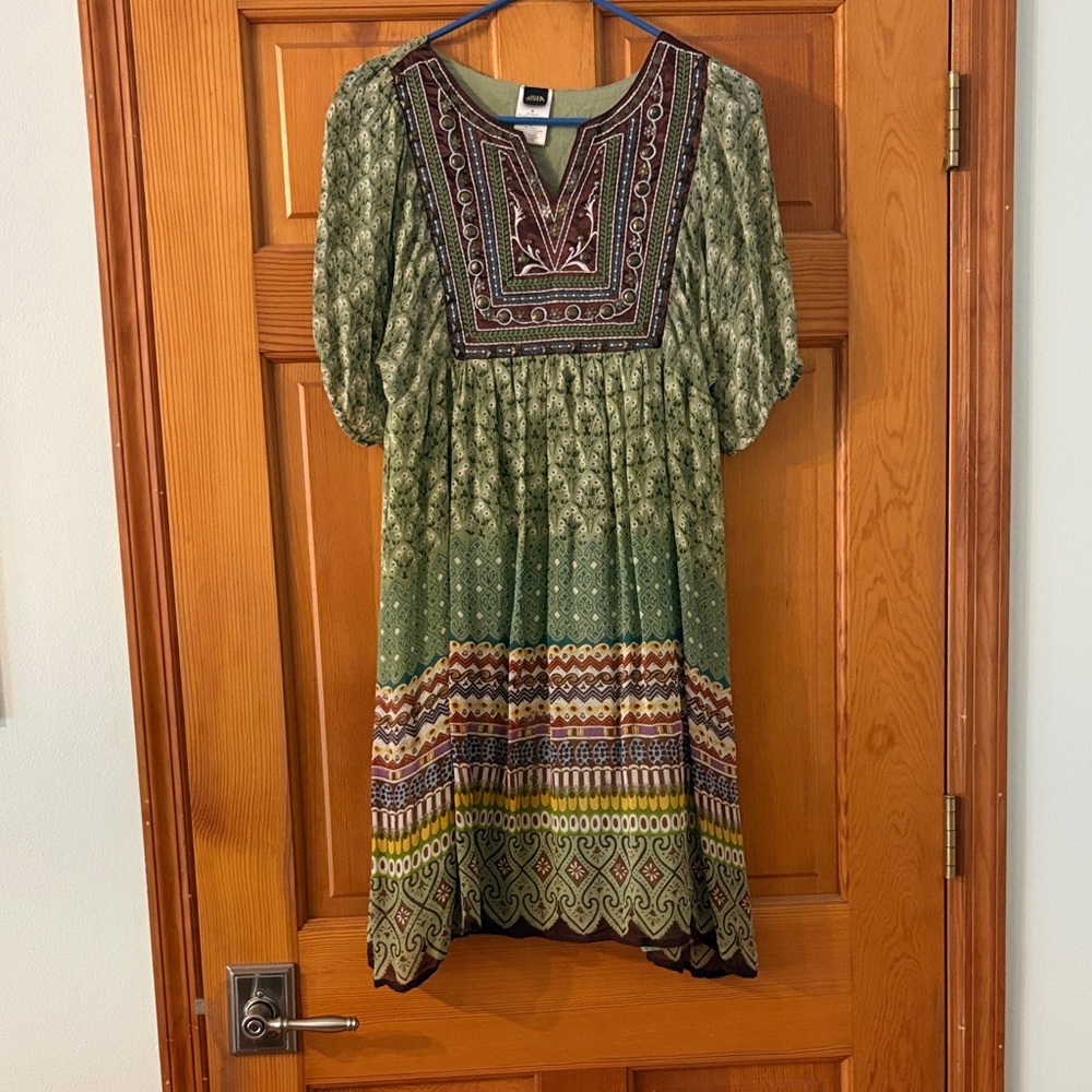 Bila Green and Purple Boho Midi Dress